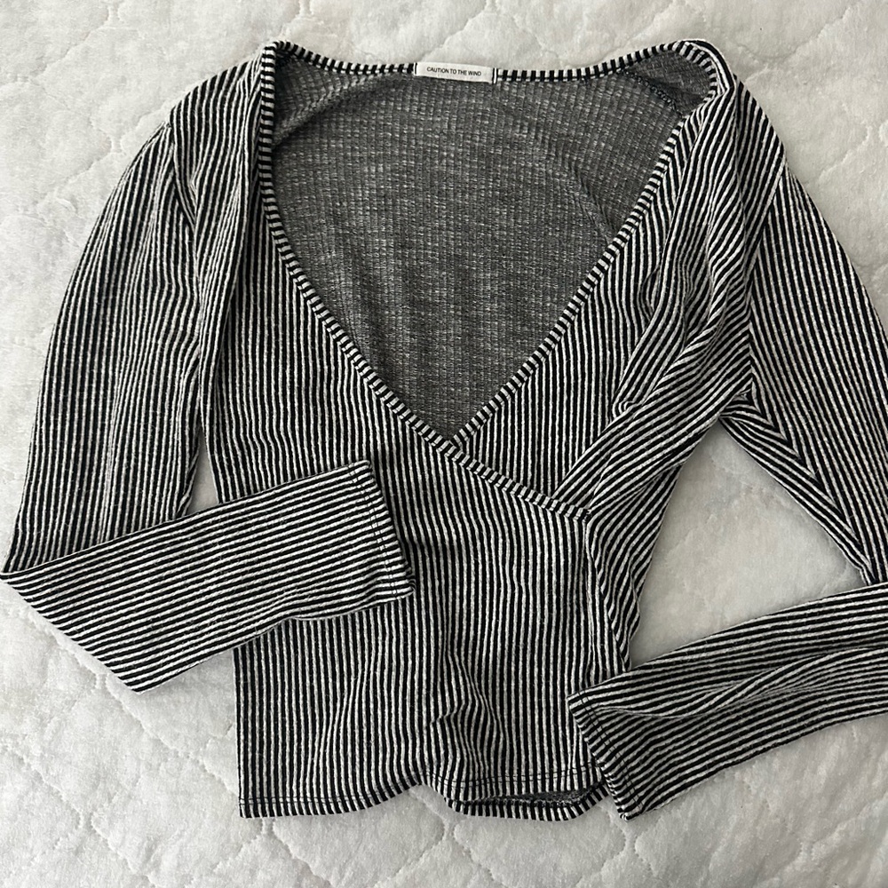 Caution To The Wind Black and White Striped Blouse